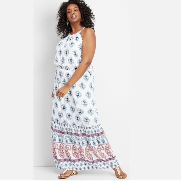 🚨 3 for $25 - PLEATED Neck Halter Top Maxi Dress - Picture 1 of 6